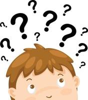 boy thinking with question marks vector