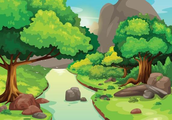illustration of forest with a river background vector