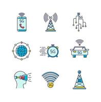 5G wireless technology RGB color icons set vector