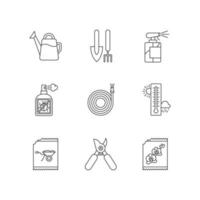 Indoor gardening tools and materials pixel perfect linear icons set vector