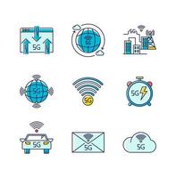 5G wireless technology RGB color icons set vector