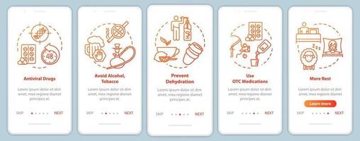 Cure flu onboarding mobile app page screen with concepts vector