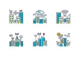 5G smart city RGB color icons set