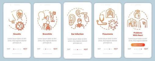 Influenza complication onboarding mobile app page screen with concepts vector