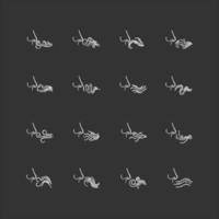 Nose smelling scent chalk white icons set on black background vector