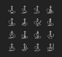 Hookah chalk white icons set on black background vector