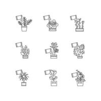 Houseplant fertilizing pixel perfect linear icons set vector