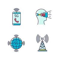 5G wireless technology RGB color icons set vector