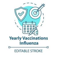 vacunación anual para el icono del concepto de influenza vector