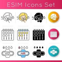 Symptoms of early pregnancy icons set vector