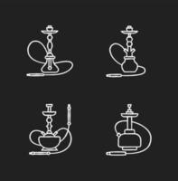 Hookah chalk white icons set on black background vector