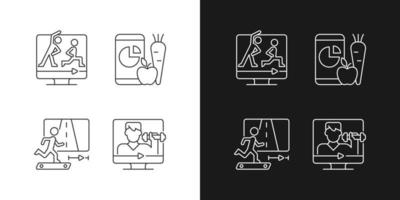 Online fitness coach linear icons set for dark and light mode. vector