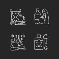 Changing habits and priorities chalk white icons set vector