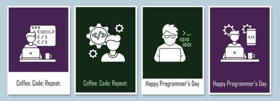 Programmers day greeting cards with glyph icon element set vector