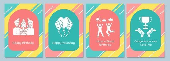 Birthday traditions greeting cards with glyph icon element set vector
