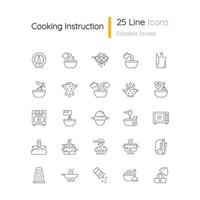 Cooking instruction linear icons set
