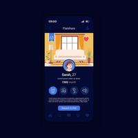Flatshare application smartphone interface vector template