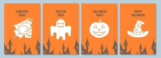 Celebrate Halloween night greeting cards with glyph icon element set vector