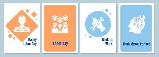 Paying tribute to workers greeting cards with glyph icon element set vector