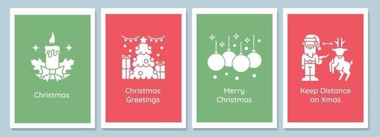 Celebrate Christmas eve greeting cards with glyph icon element set vector