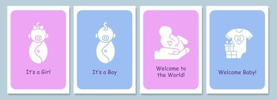 Welcome newborn in family greeting cards with glyph icon element set vector