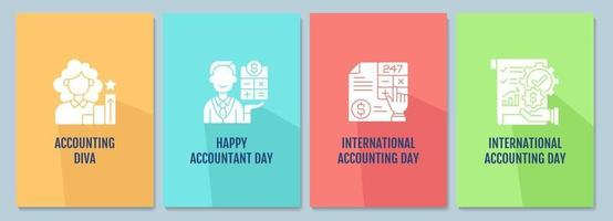 Celebrate accounting day greeting cards with glyph icon element set vector