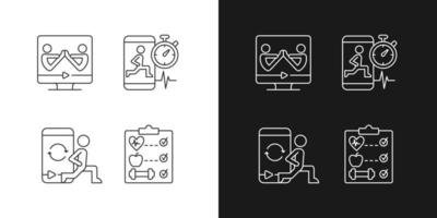 Online wellness programs linear icons set for dark and light mode. vector