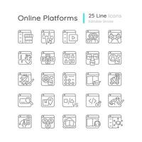 Online platforms linear icons set vector