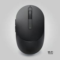 Ratón wi-fi negro con rueda aislado sobre fondo gris vector