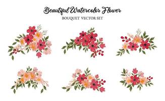 peach watercolor flower arrangement separated vector set