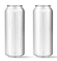 Realistic aluminum cans with water drops Vector