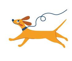 Cheerful dog is running. Cute dog on a leash. vector