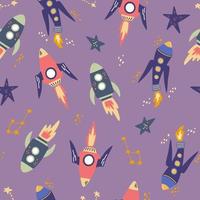 Seamless pattern with space rockets and stars. Spaceship vector