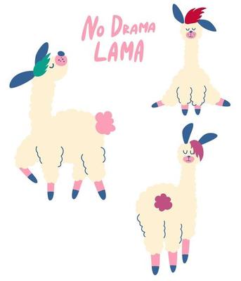 Set of funny llamas and alpacas.