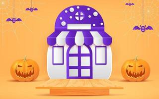 Halloween background design with wooden podium display. vector