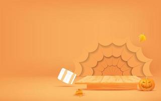 Halloween background design with wooden podium display. vector