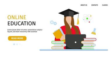 Vector banner education online isolated on the white background