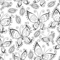 un patrón floral transparente con mariposas de contorno vector