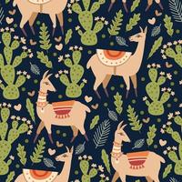 Vector seamless pattern with Llama and cacti.