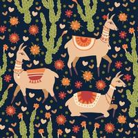 Vector seamless pattern with Llama and cacti.