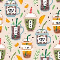 Seamless pattern with delicious vegan drinks, juices or smoothies vector