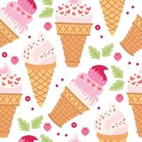 Cartoon seamless pattern with ice cream in waffle cones. vector