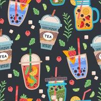 Seamless pattern with delicious vegan drinks, juices or smoothies vector