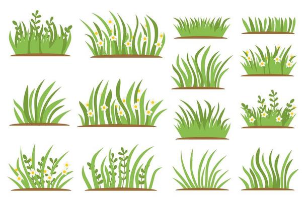 Green Grass flat icon set. Isolated on white background
