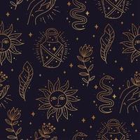 Magic boho symbols seamless pattern. Golden minimal line art. vector