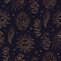 Magic boho symbols seamless pattern. Golden minimal line art. vector