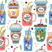 Seamless pattern with delicious vegan drinks, juices or smoothies vector