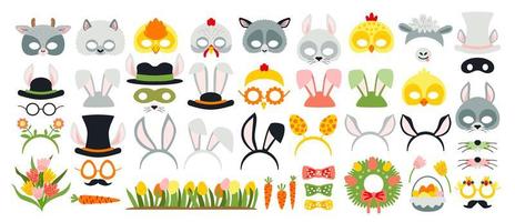 Cute Easter photo booth props as set of party graphic elements vector