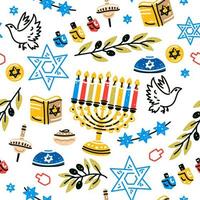 Hanukkah seamless pattern in flat style on white background. vector