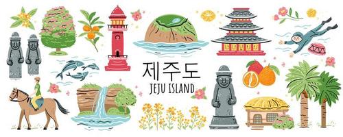 Bienvenido a la isla de jeju, ilustración de vector de símbolo de viaje de Corea del sur